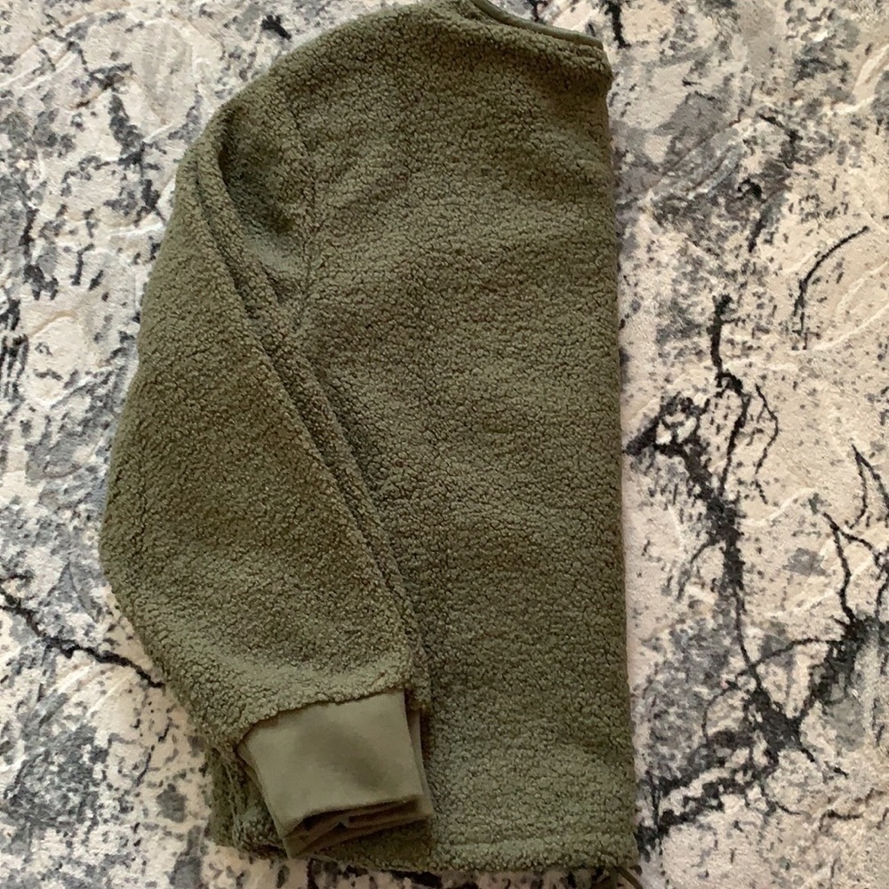 Banana Republic Olive Green Sherpa Zip Up Bomber Jacket Size Medium - Picture 11 of 11